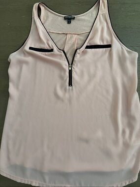 Express Pale Pink Sleeveless Zip Front Tank with Black Trim